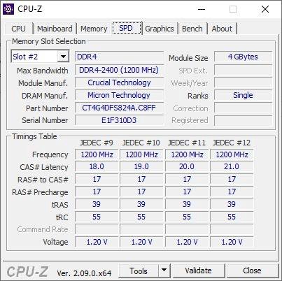 Crucial DDR4-4GB-2400Mhz