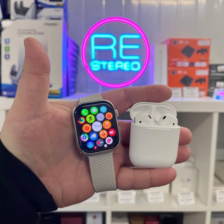 Комплект ! Apple Watch Series 9 Silver + Airpods 2