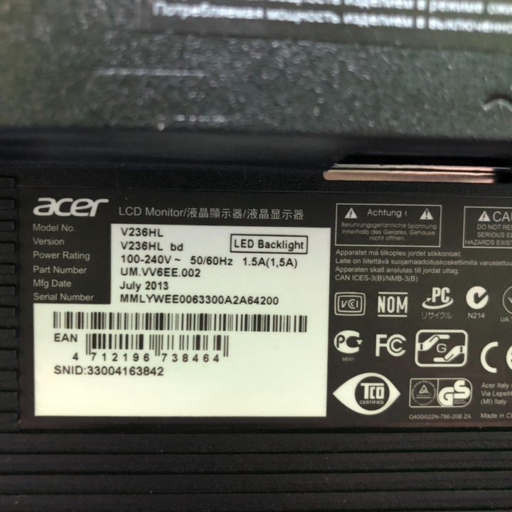 Монитор Acer V236HL bd 23 дюйма