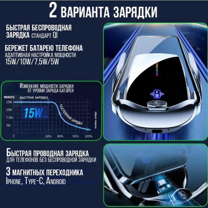 Автомобильный держатель Беспроводная зарядка