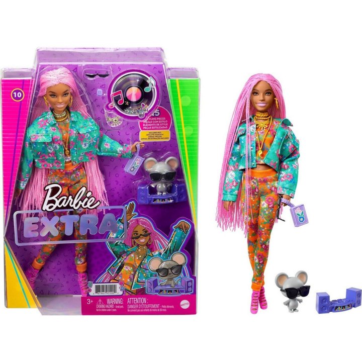 Кукла Mattel Barbie Экстра с розовыми косичками GX