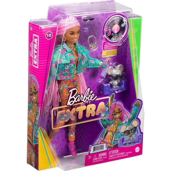 Кукла Mattel Barbie Экстра с розовыми косичками GX