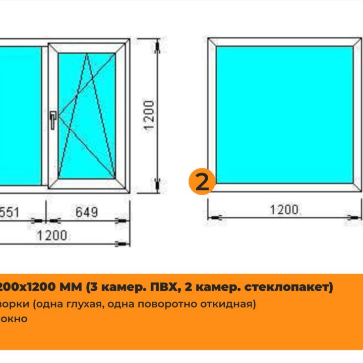 Пластиковое окно 1200х1200 мм пвх