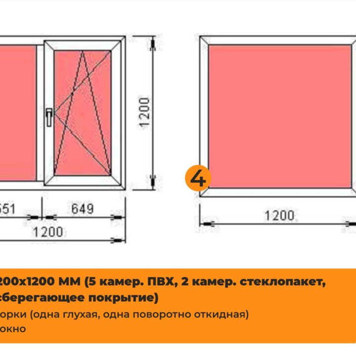 Пластиковое окно 1200х1200 мм пвх