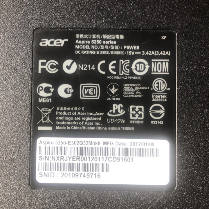 Ноутбук Acer aspire 5250 P5WE6