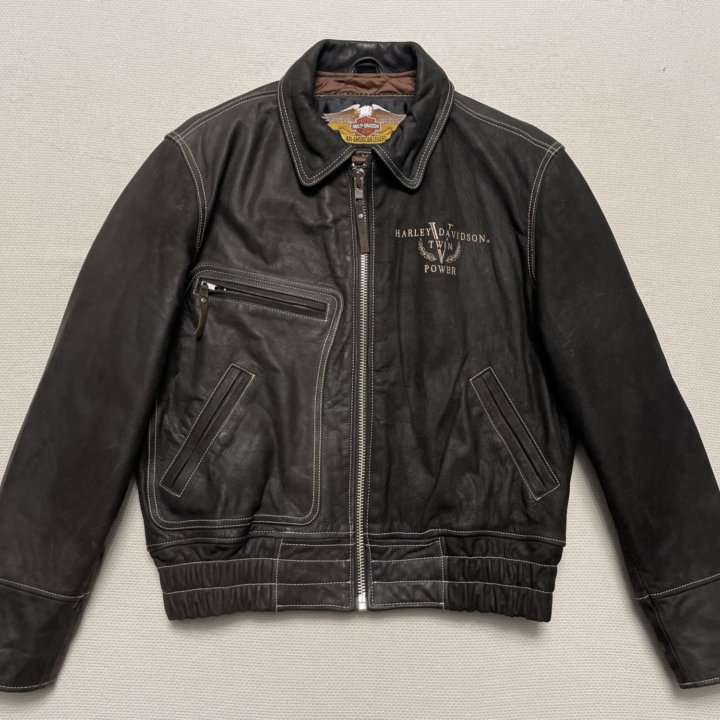 Harley Davidson Brown Leather Bomber Jacket