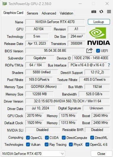 Gigabyte RTX 4070 Windforce 12G