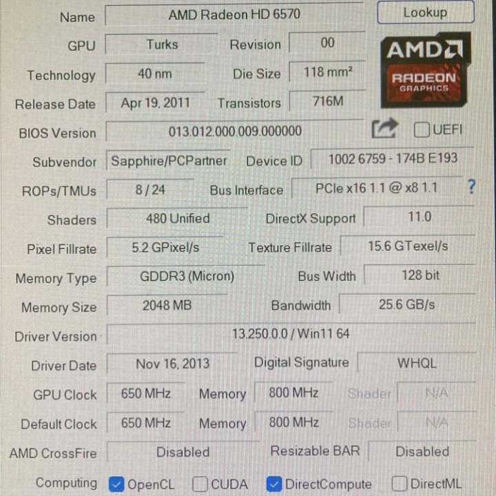 AMD Radeon HD6570 2GB