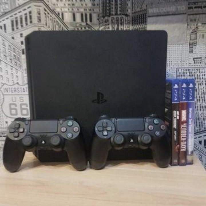 PlayStation 4 slim 2 геймпада, много игр.