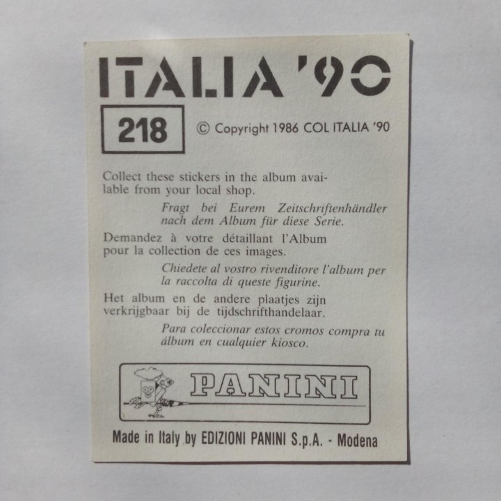 Наклейки PANINI ITALIA'90