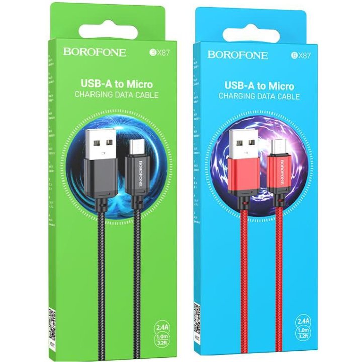 Кабель micro USB Borofone BX87 1 метр в коробке 2,4А