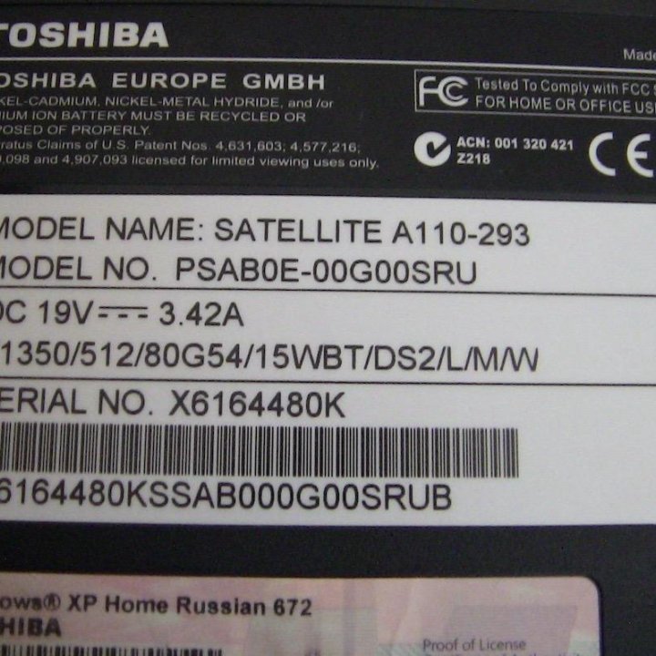 Ноутбук TOSHIBA Satellite A110-293 RU