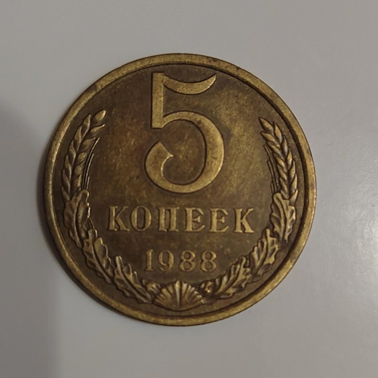 Монета 5 копеек 1988. 5 копеек 91 года с небольшим выкусом.