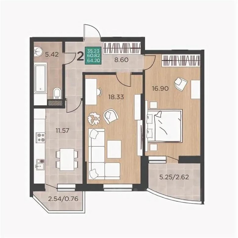 Квартира, 2 комнаты, 65 м² – купить в Краснодаре, цена 5 300 000 руб ...